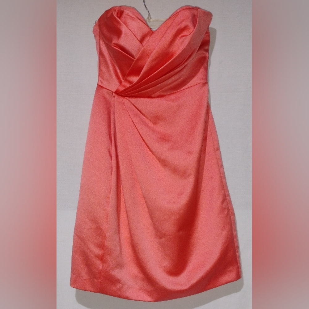 David's Bridal Strapless Formal Coral Dress